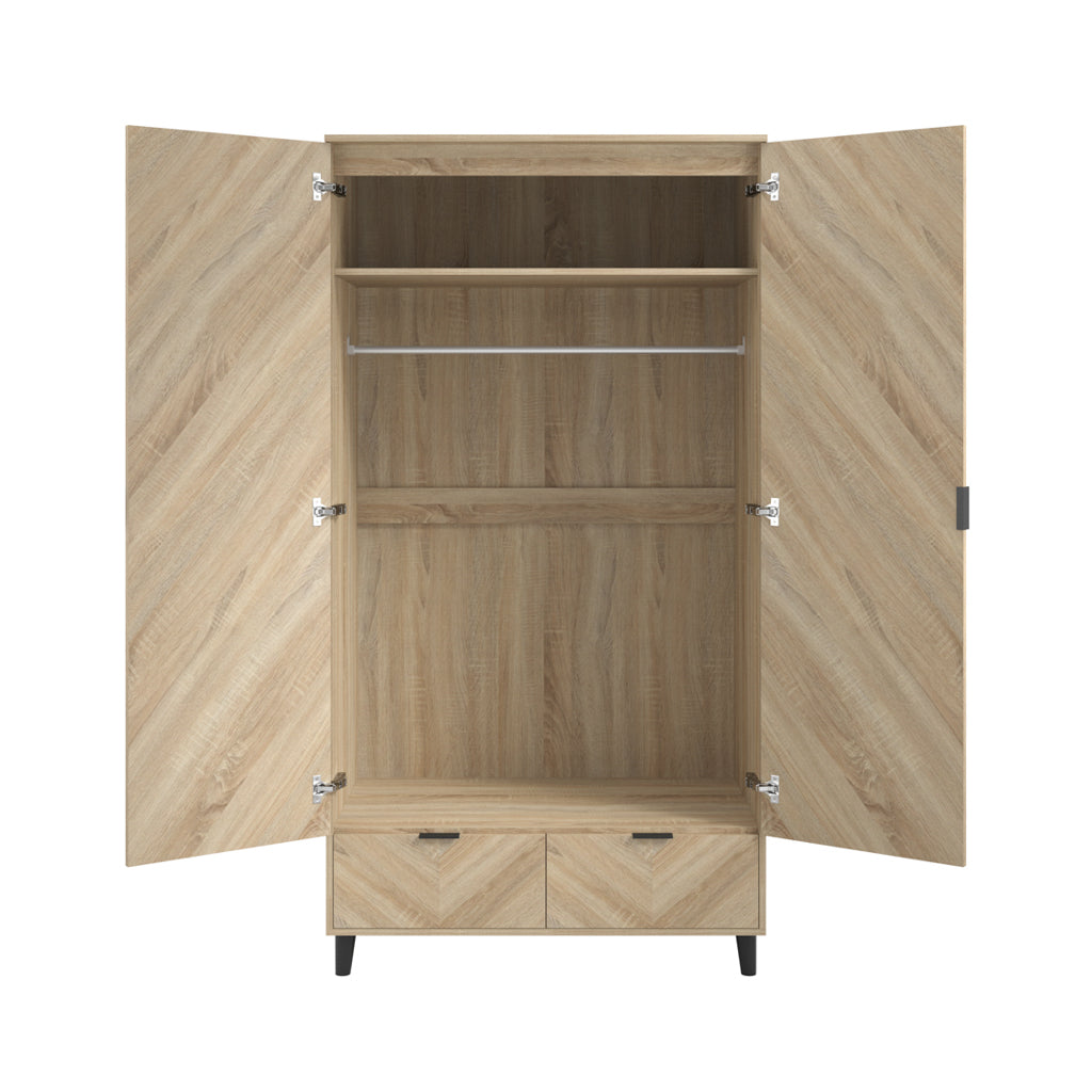 LPD Furniture Stockholm Chevron Sonoma Oak double wardrobe with chevron pattern and matte black legs
