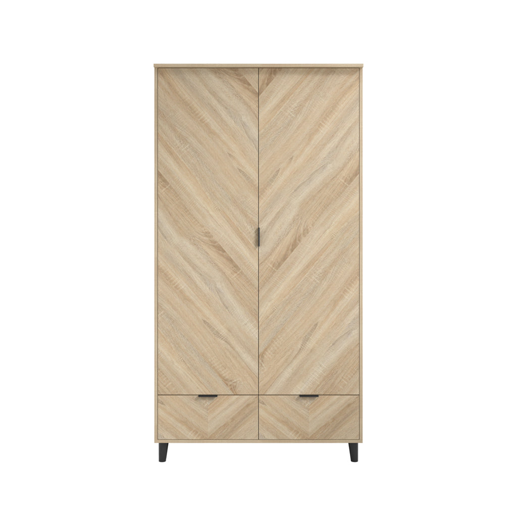 LPD Furniture Stockholm Chevron Sonoma Oak double wardrobe with chevron pattern and matte black legs