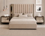 THEA Super Queen velvet bed in beige – Italian luxury design, 180 x 200 cm, elegant headboard


