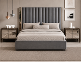 THEA Super Queen velvet bed in grey – Italian luxury design, 180 x 200 cm, elegant headboard