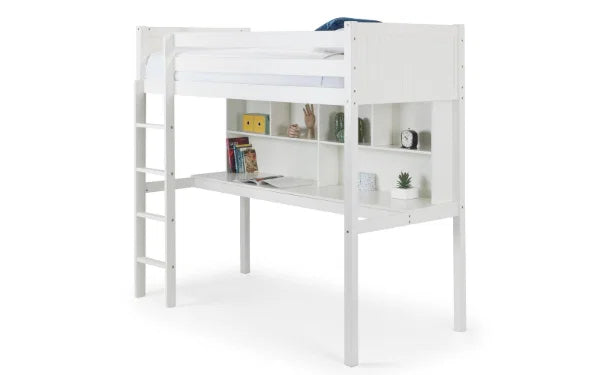 Titan High Sleeper – Surf White – Kids Bed with Desk and Storage