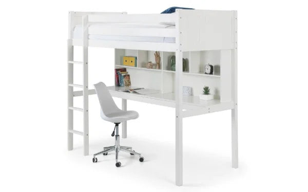 Titan High Sleeper – Surf White – Kids Bed with Desk and Storage