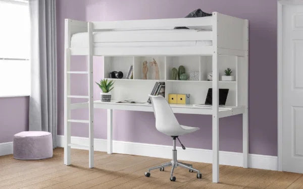Titan High Sleeper – Surf White – Kids Bed with Desk and Storage