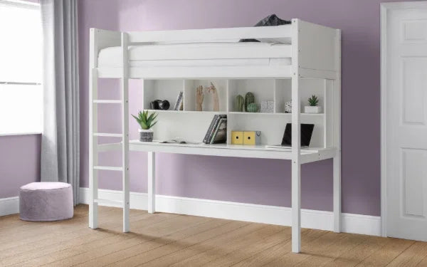Titan High Sleeper – Surf White – Kids Bed with Desk and Storage