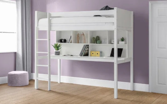 Titan High Sleeper – Surf White – Kids Bed with Desk and Storage