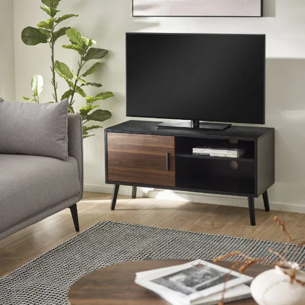 Trent Small TV Unit – Walnut/Black – Fits TVs up to 43" with Cable Management (Pre-order – June)