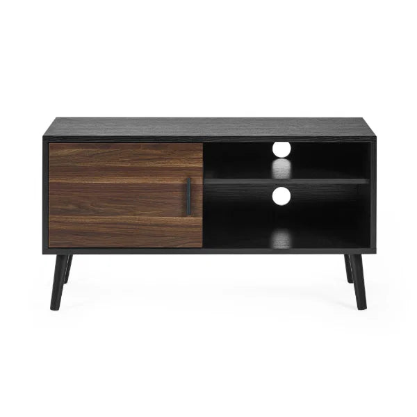 Trent Small TV Unit – Walnut/Black – Fits TVs up to 43" with Cable Management (Pre-order – June)