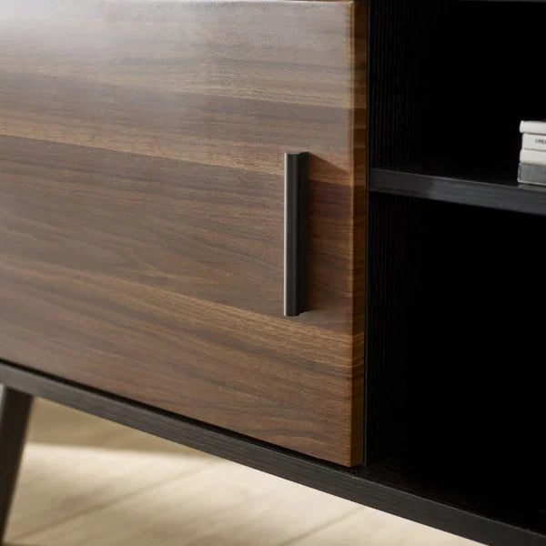 Trent Small TV Unit – Walnut/Black – Fits TVs up to 43" with Cable Management (Pre-order – June)