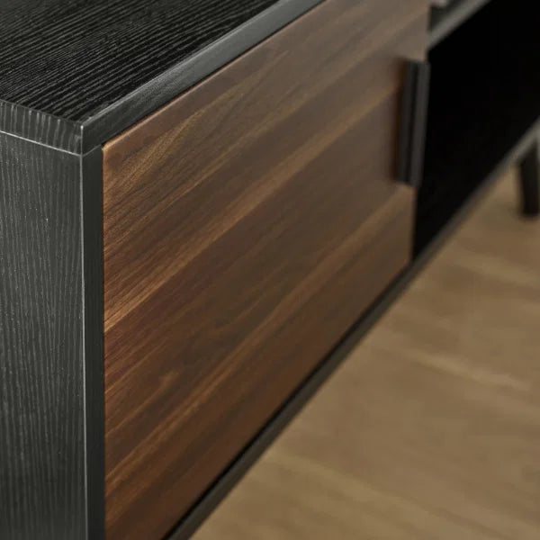 Trent Small TV Unit – Walnut/Black – Fits TVs up to 43" with Cable Management (Pre-order – June)