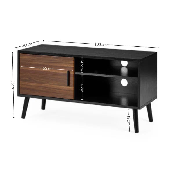 Trent Small TV Unit – Walnut/Black – Fits TVs up to 43" with Cable Management (Pre-order – June)