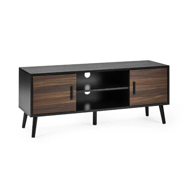Trent Large TV Unit – Walnut/Black – Fits TVs up to 55" with Cable Management (Pre-order – June)