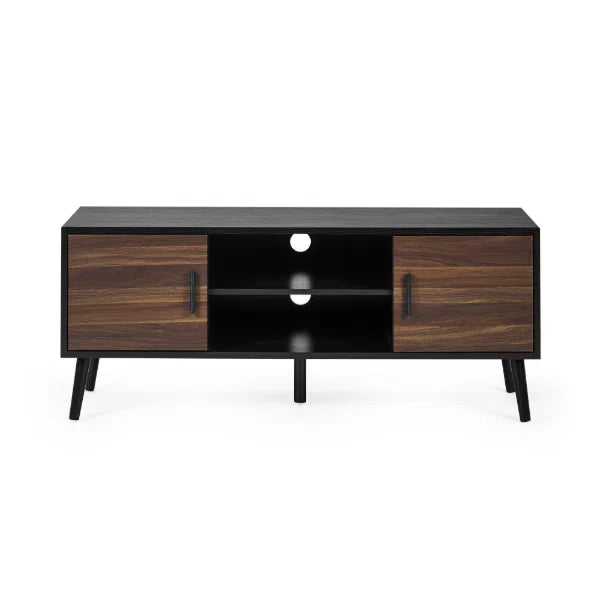 Trent Large TV Unit – Walnut/Black – Fits TVs up to 55" with Cable Management (Pre-order – June)