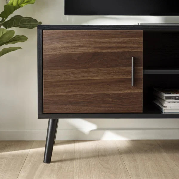 Trent Large TV Unit – Walnut/Black – Fits TVs up to 55" with Cable Management (Pre-order – June)