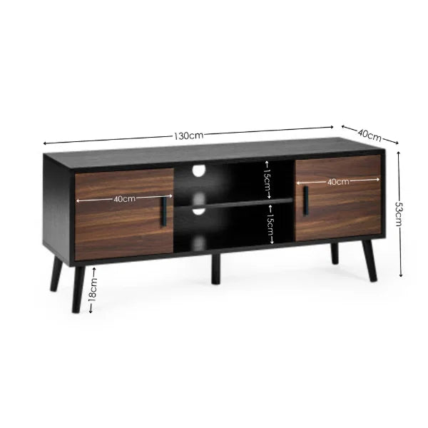 Trent Large TV Unit – Walnut/Black – Fits TVs up to 55" with Cable Management (Pre-order – June)
