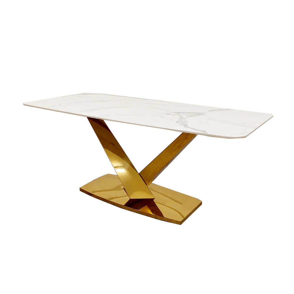 Furnish365 Valeo 1.8m sintered stone dining table with v-design pedestal base in a contemporary dining room setting