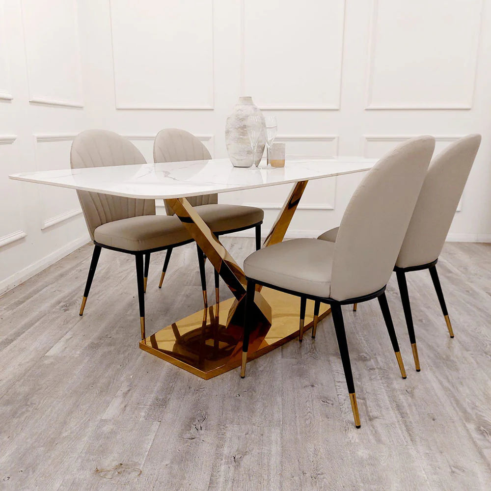 Furnish365 Valeo 1.8m sintered stone dining table with v-design pedestal base in a contemporary dining room setting