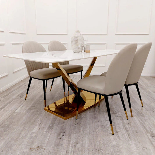 Furnish365 Valeo 1.8m sintered stone dining table with v-design pedestal base in a contemporary dining room setting