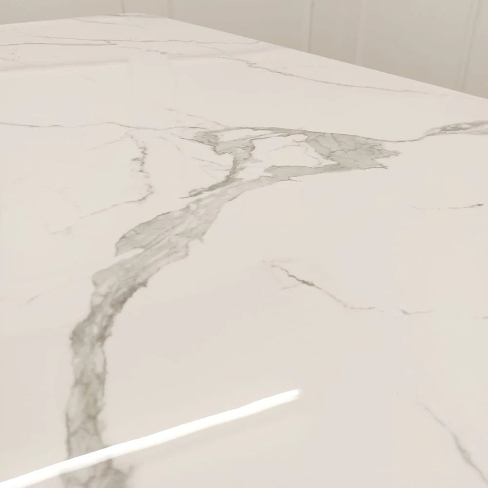 Furnish365 Valeo 1.8m sintered stone dining table with v-design pedestal base in a contemporary dining room setting
