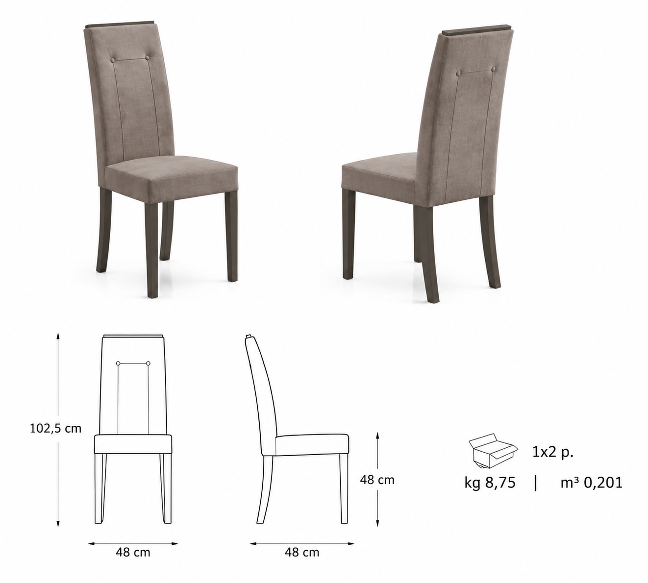 Velvet fabric dining chair with cushioned seat. Italian design, sturdy frame, perfect for modern dining rooms.