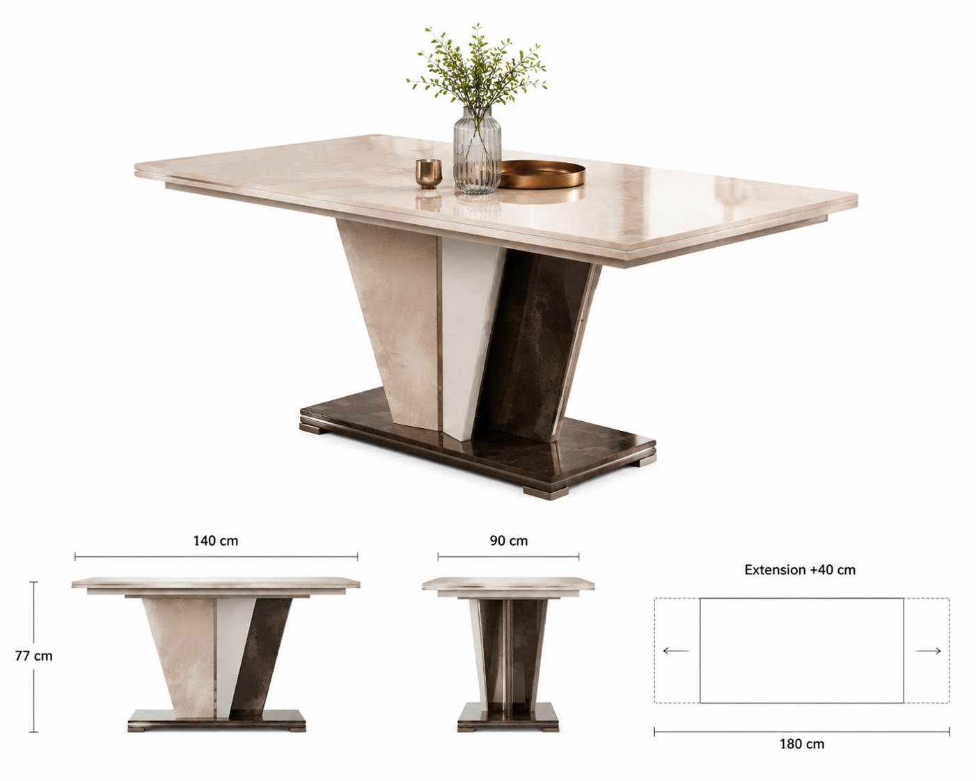 Versatile extending wood table – Italian design, space‑saving, extends from 140 cm to 180 cm
