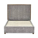 Whitmore upholstered double bed with vertical stitched headboard and walnut frame in a modern bedroom setting