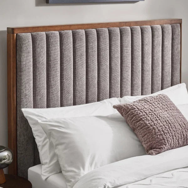 Whitmore Upholstered Double Bed – Vertical Stitched Headboard with Walnut Frame | Julian Bowen