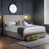 Wilton Deep Button 4 Drawer Bed – Grey Linen – Deep Buttoned Headboard with Storage Drawers | Julian Bowen