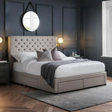 Wilton Deep Button 4 Drawer Bed – Grey Linen – Deep Buttoned Headboard with Storage Drawers | Julian Bowen