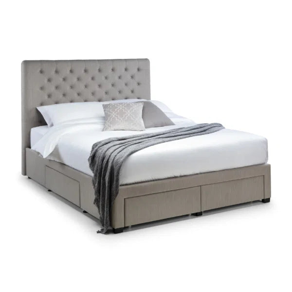 Wilton Deep Button 4 Drawer Bed – Grey Linen – Deep Buttoned Headboard with Storage Drawers