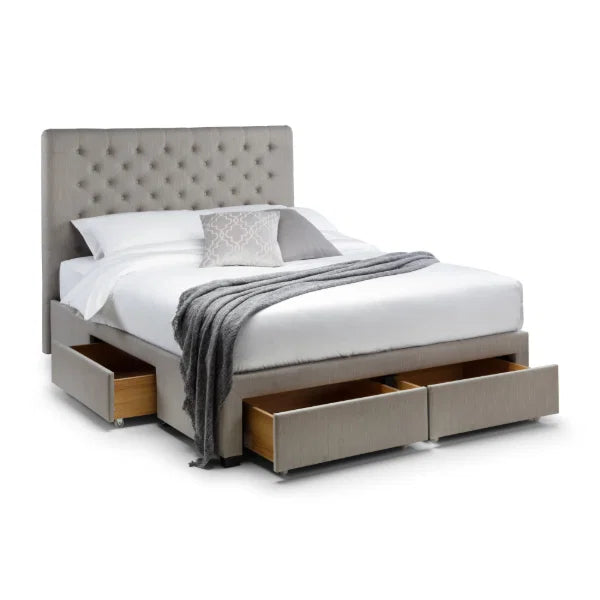 Wilton Deep Button 4 Drawer Bed – Grey Linen – Deep Buttoned Headboard with Storage Drawers