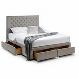 Wilton Deep Button 4 Drawer Bed – Grey Linen – Deep Buttoned Headboard with Storage Drawers | Julian Bowen