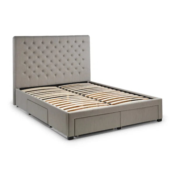 Wilton Deep Button 4 Drawer Bed – Grey Linen – Deep Buttoned Headboard with Storage Drawers