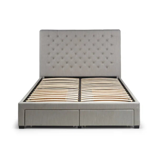 Wilton Deep Button 4 Drawer Bed – Grey Linen – Deep Buttoned Headboard with Storage Drawers