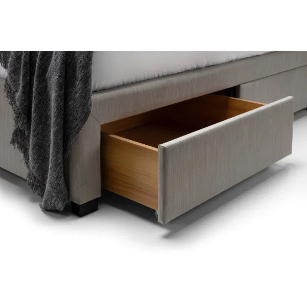 Wilton Deep Button 4 Drawer Bed – Grey Linen – Deep Buttoned Headboard with Storage Drawers
