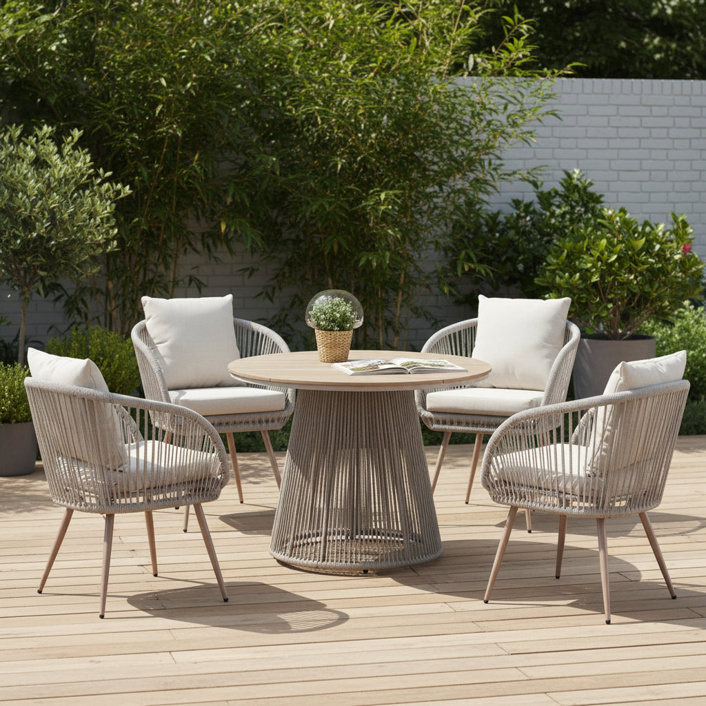 Cove 4 Seater Outdoor Dining Set – Polyrattan with Artificial Wood Table | Furnish365
