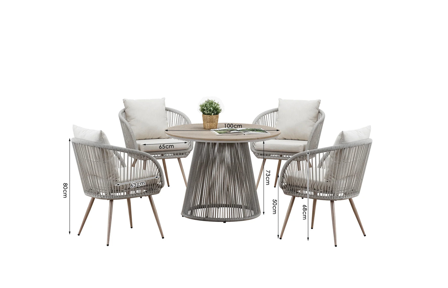 	Furnish365 Cove 4 seater outdoor dining set with polyrattan wicker and artificial wood table in a modern garden setting