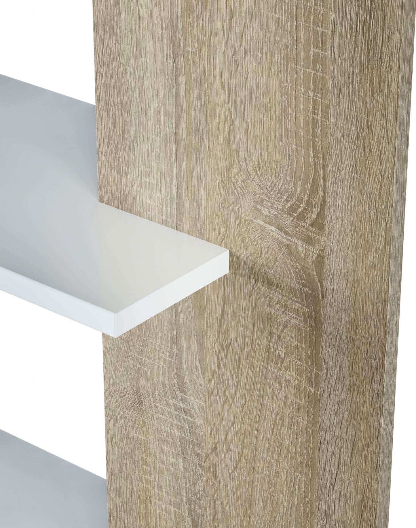Amos Mann Furniture Adila white and oak effect bookcase in a modern living room setting