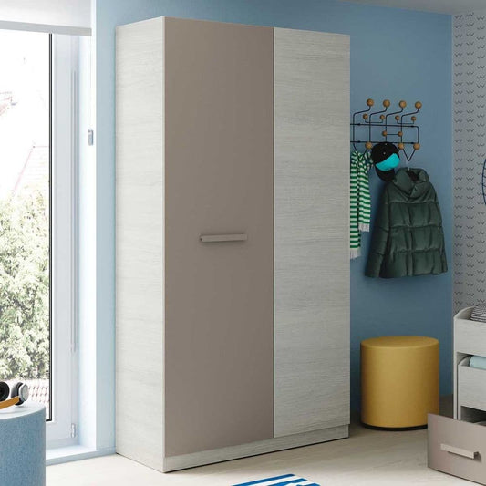 Amos Mann Furniture Almiron white and grey ash 2 door wardrobe in a modern bedroom setting