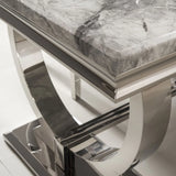 	Furnish365 Arriana 1.8m marble dining table with polished stainless steel base in a modern dining room setting