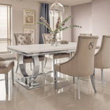 	Furnish365 Arriana 1.8m marble dining table with polished stainless steel base in a modern dining room setting
