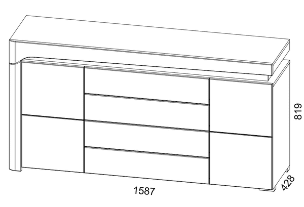 Amos Mann Furniture Athens grey and white gloss large sideboard with LED lights in a modern dining room setting