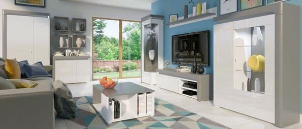 Amos Mann Furniture Athens grey and white gloss 2 door wardrobe with LED lights in a modern bedroom setting