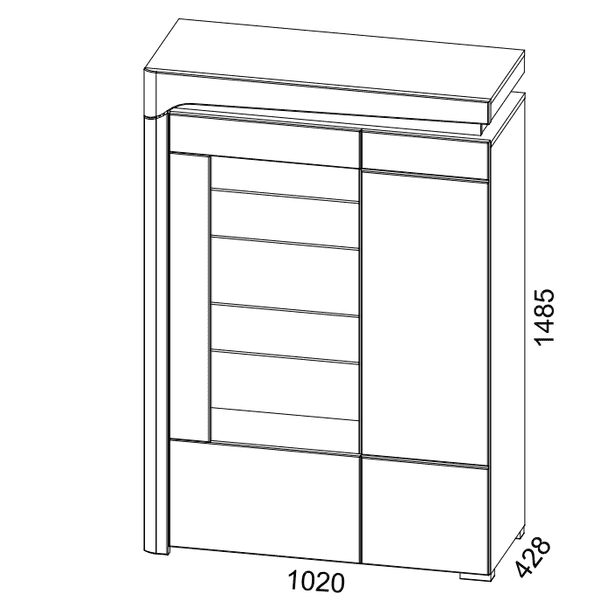 	Amos Mann Furniture Athens grey and white gloss display cabinet with LED lights in a modern living room setting