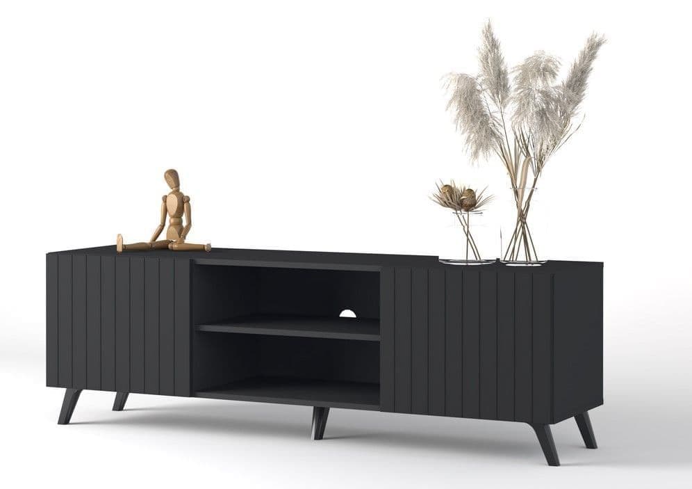 Amos Mann Furniture Atlantis matte black TV cabinet in a modern living room setting