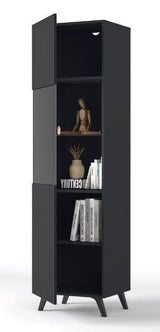 	Amos Mann Furniture Atlantis matte black tall display cabinet in a modern living room setting
