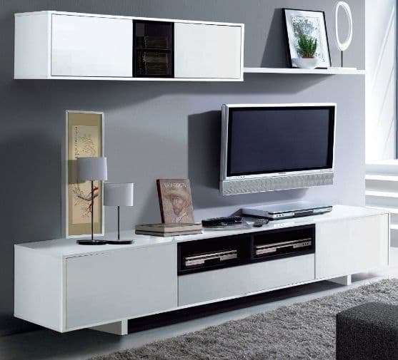 Amos Mann Furniture Belas white gloss TV wall cabinet in a modern living room setting