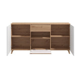 Amos Mann Furniture Bretanova artisan oak and white gloss sideboard in a modern living room setting