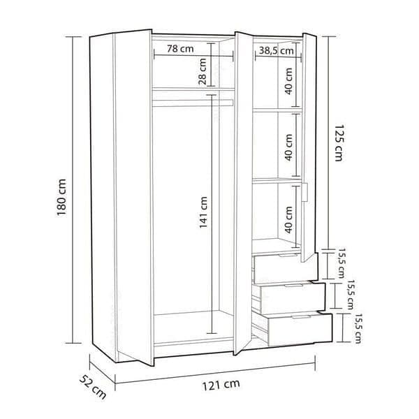Amos Mann Furniture Cairo artic white compact 3 door 3 drawer wardrobe in a modern bedroom setting