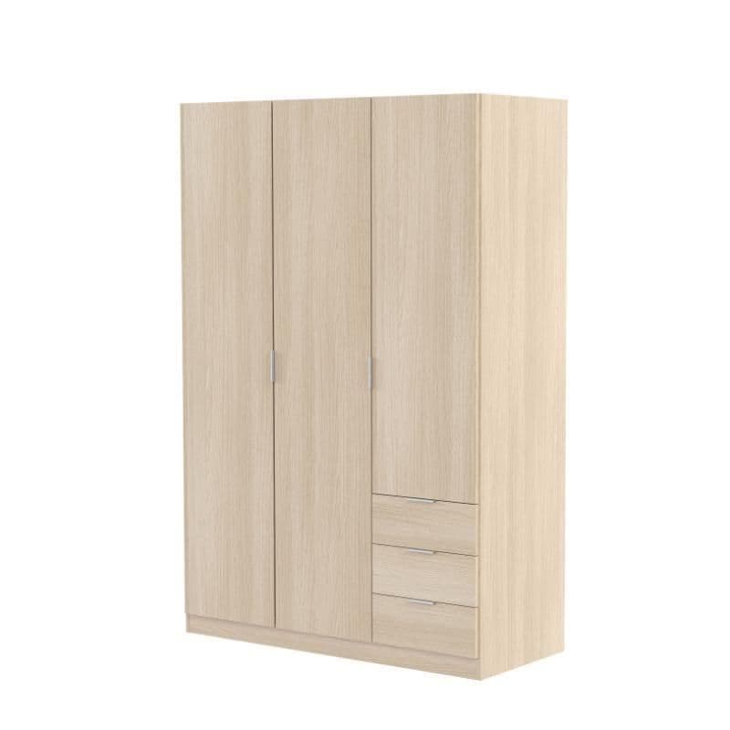 Amos Mann Furniture Cairo oak effect compact 3 door 3 drawer wardrobe in a modern bedroom setting