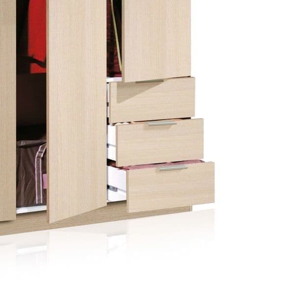Amos Mann Furniture Cairo oak effect compact 3 door 3 drawer wardrobe in a modern bedroom setting